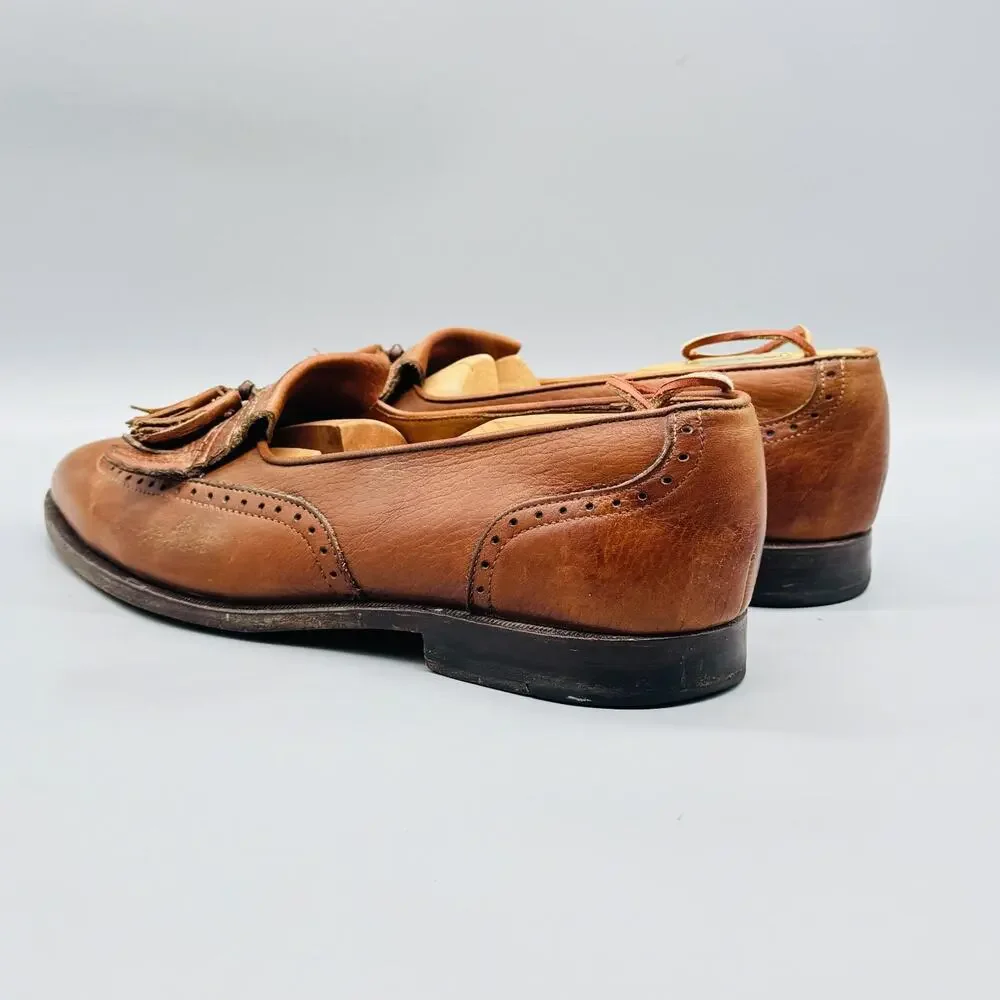 Cole Haan Shoes Men 10 Brown Leather Tassel Loafers Preppy 90s Made USA Vintage